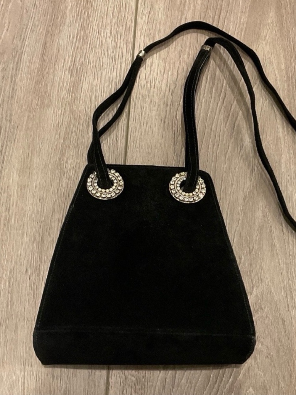 LEATHEROCK Crossbody Bag Black Leather with Rhinestone Accents